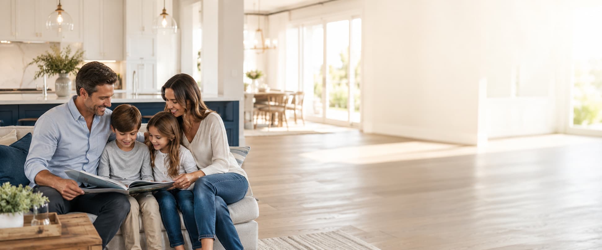 Family relaxing together in their home — compare private health insurance plans for your family